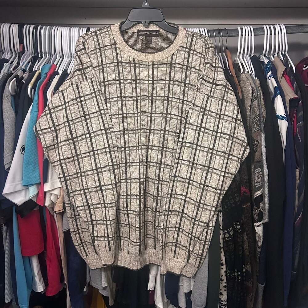 Liberty Sweaters Vintage Made in USA Plaid Knit Crewneck Sweater